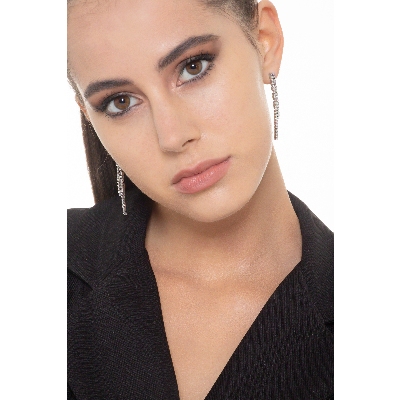 Boucles d'oreille avec 2 rangées de diamants or blanc 18k