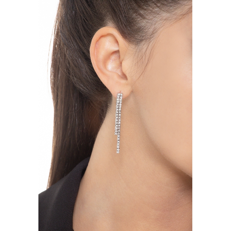 Boucles d'oreille avec 2 rangées de diamants or blanc 18k