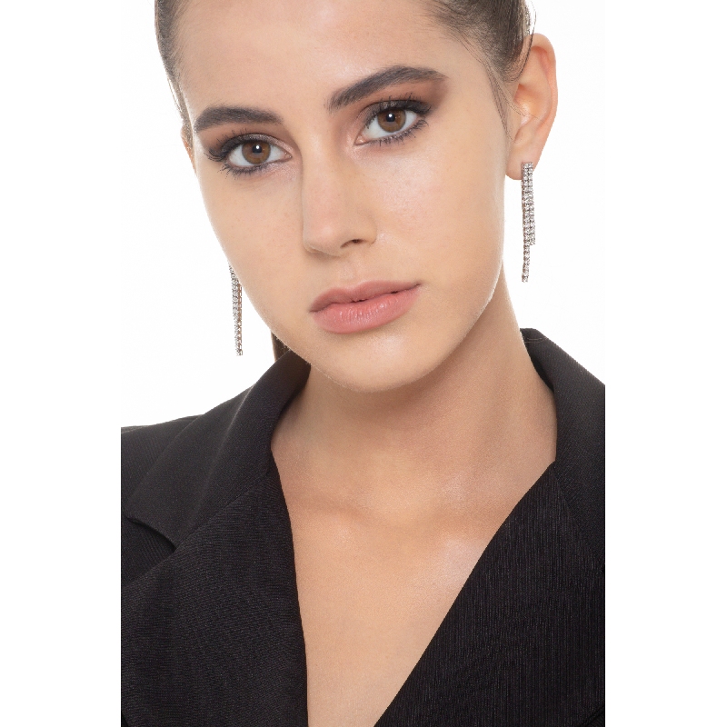 Boucles d'oreille tennis 2 rangées de diamants or blanc 18k Boucles d'oreille tennis 2 rangées de diamants or blanc 18k