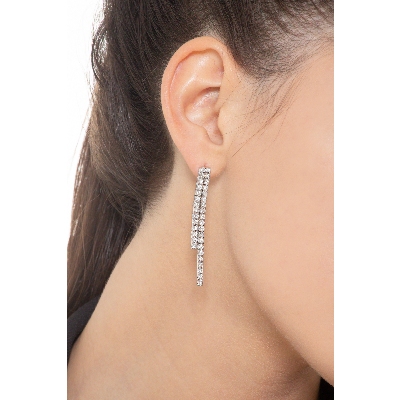 Boucles d'oreille tennis 2 rangées de diamants or blanc 18k