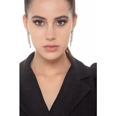 Boucles d'oreilles en or blanc 18k à 2 rangées de diamants 