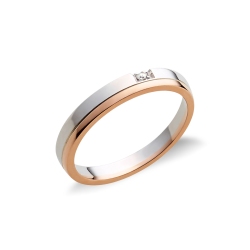 Jonc d' anniversaire en or rose et blanc 18k avec diamant 0.02 ct
