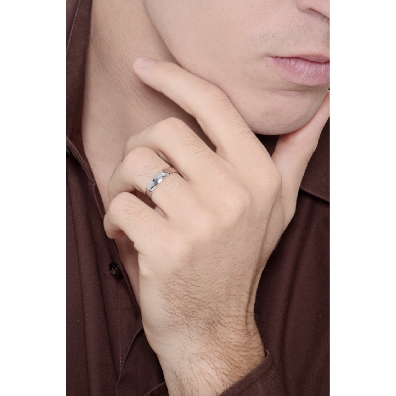 Demi-jonc bombé confort or blanc 18k