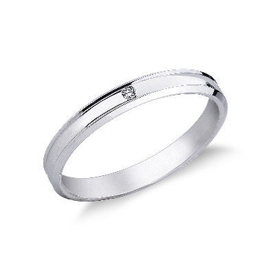 Alliance en or blanc 750 avec diamant 0.01 ct