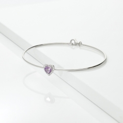 Bracelet rigide en or blanc avec améthyste cœur et diamants 2
