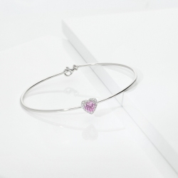Bracelet rigide en or blanc avec saphir rose cœur et diamants 2
