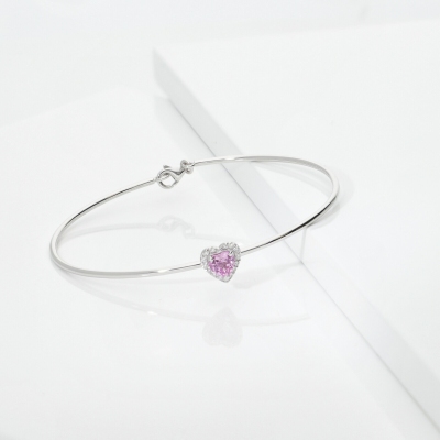 Bracelet rigide en or blanc avec saphir rose cœur et diamants