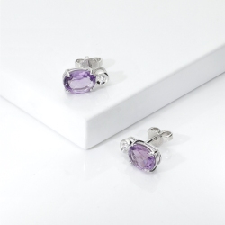 Boucles d’oreilles en or blanc avec améthyste ovale et diamant 2