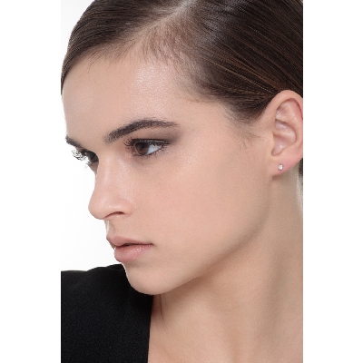 Boucles d'oreilles puce rond or blanc 18k avec diamants 0.14 ct