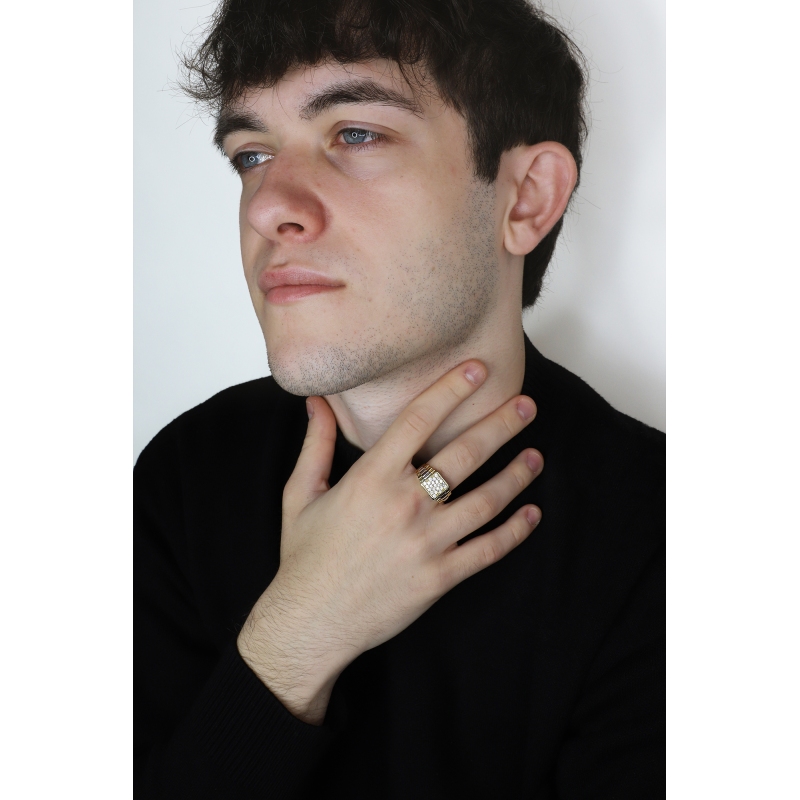 Bague Homme en Or Blanc et Jaune 18k avec Zircones Bague Homme en Or Blanc et Jaune 18k avec Zircones