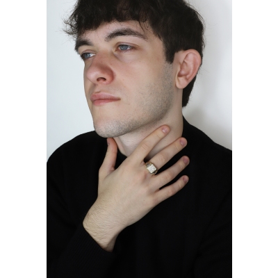 Bague Homme en Or Blanc et Jaune 18k avec Zircones