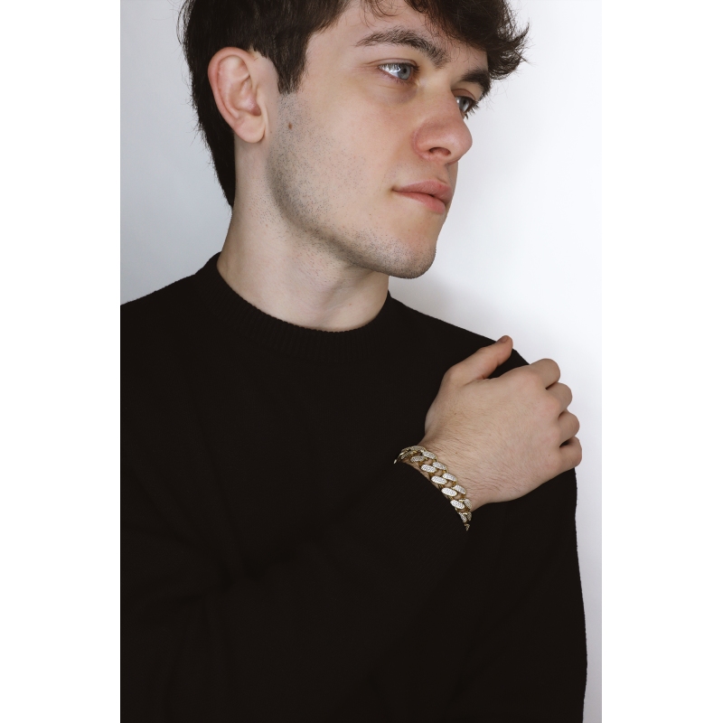 Bracelet homme en or jaune 18K avec zircons Bracelet homme en or jaune 18K avec zircons
