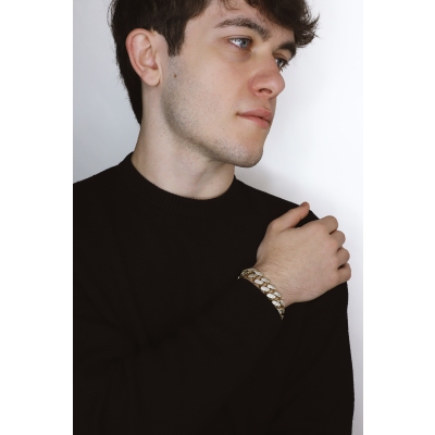 Bracelet homme en or jaune 18K avec zircons