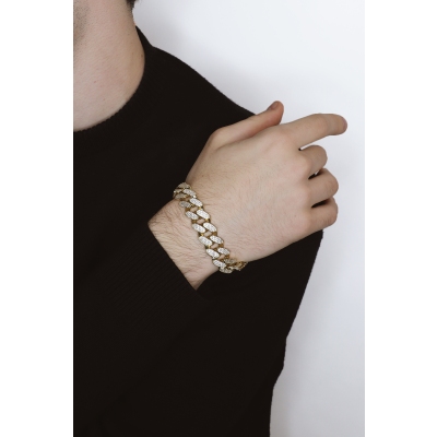 Bracelet homme en or jaune 18K avec zircons