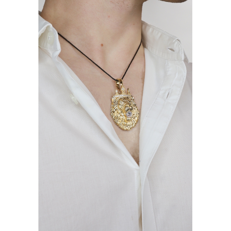 Pendentif Tête Lion Or Jaune 18K  Pendentif Tête Lion Or Jaune 18K