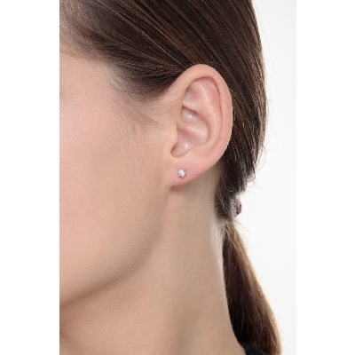 Boucles d'oreilles femme diamants 0.16 ct or blanc 18k 6 griffes 