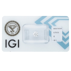 Diamante certificado IGI  0.70 CT E SI1