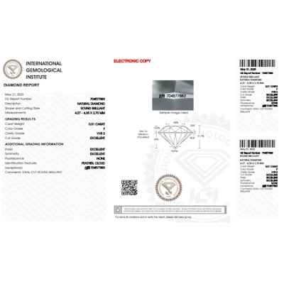 Diamant Certifié IGI 0.31 CT F VVS2 