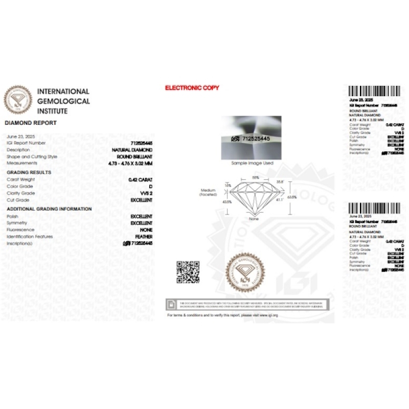Diamant Certifié IGI  0.42 CT D VVS2 Diamant Certifié IGI  0.42 CT D VVS2
