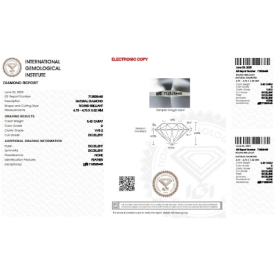 Diamant Certifié IGI  0.42 CT D VVS2