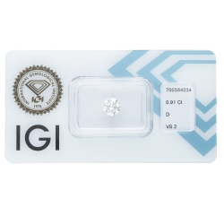 Diamant Certifié IGI  0.91 CT D VS2