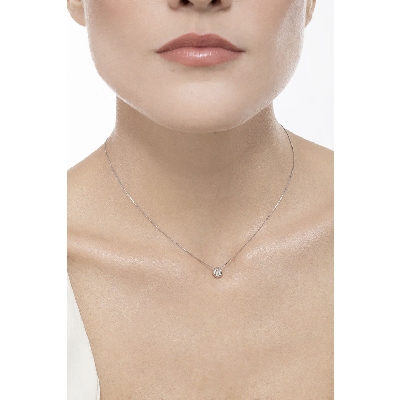 Pendentif Solitaire Diamant serti clos 0.10 ct et or blanc 18k 