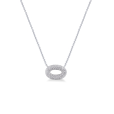 Collier ras du cou avec ovale en or blanc 18 carats et diamants