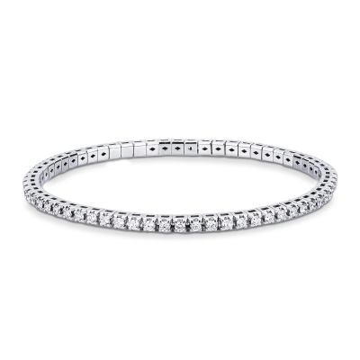 Bracelet tennis griffe elastique en or blanc 750 avec diamants