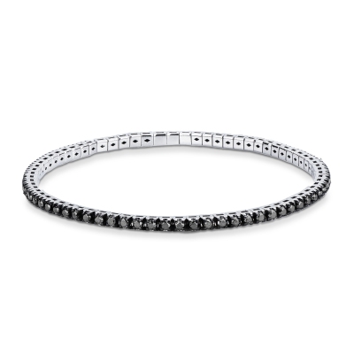 Bracelet tennis elastique avec diamants noirs en or blanc 750