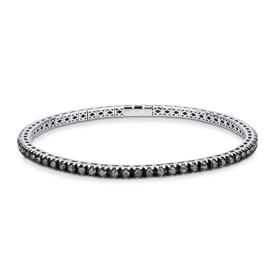 Bracelet elastique en or blanc 18k avec diamants noirs
