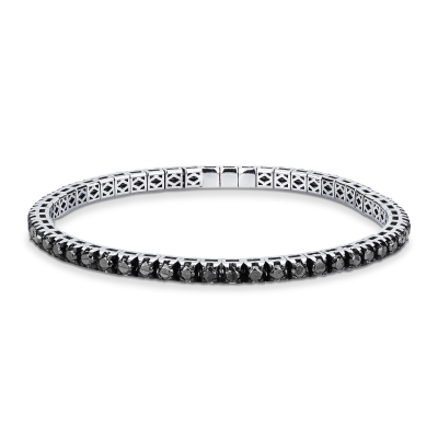 Bracelet tennis élastique en or blanc 18k avec diamants noirs