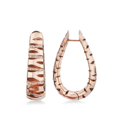 Boucles or rose 18k avec diamants et finition striée