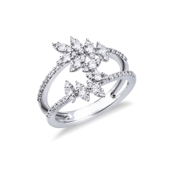 Bague design deux rangs en or blanc 18k avec diamants