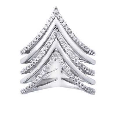 Bague cinq rangs en or blanc 18k avec diamants