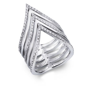 Bague cinq rangs en or blanc 18k avec diamants