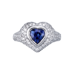 Bague petit doigt en or blanc 18k avec saphir et diamants 2