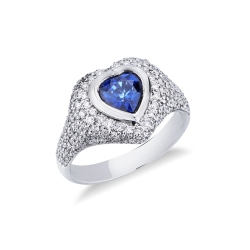 Bague petit doigt en or blanc 18k avec saphir et diamants