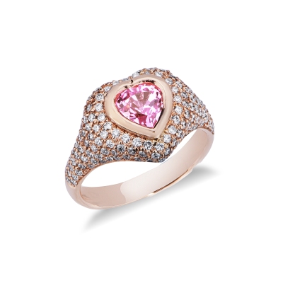 Bague en or rose 18 carats saphir rose et diamants
