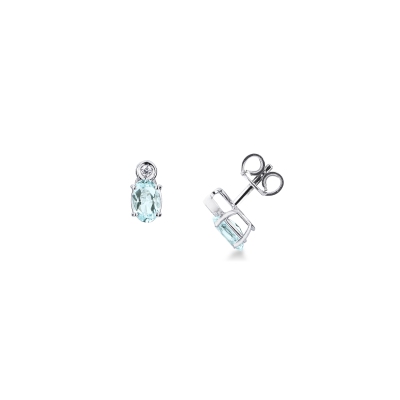 Boucles doreilles en or 750 avec aigue-marines ovale et diamants