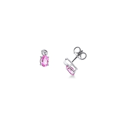 Puces en or blanc 18k avec saphir rose ovale et diamant
