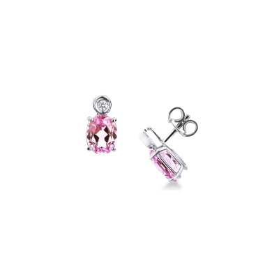 Boucles doreilles en or blanc 18k avec saphir rose et diamant