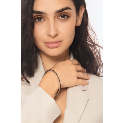 Bracelet tennis elastique en or blanc 18k avec diamants noirs