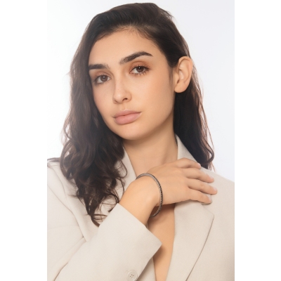 Bracelet elastique en or blanc 18k avec diamants noirs