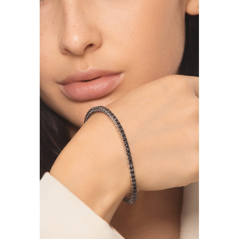 Bracelet elastique en or blanc 18k avec diamants noirs