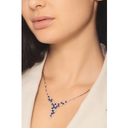 Collier en Y semirigide en or blanc 18k avec cascade de saphirs bleus et diamants 2