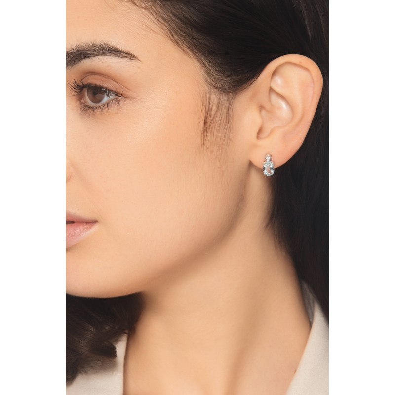 Puces en or blanc 18k avec aigue-marines avec diamant Puces en or blanc 18k avec aigue-marines avec diamant