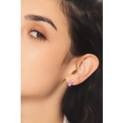 Boucles doreilles en or blanc 18k avec saphir rose et diamant 2