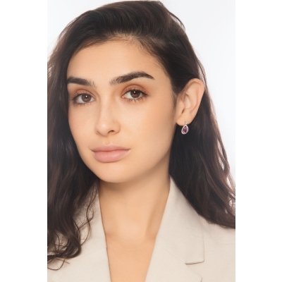 Boucles pendantes or blanc 18k avec saphir rose et diamants