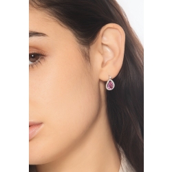 Boucles pendantes or blanc 18k avec saphir rose et diamants 2