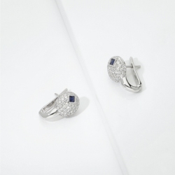 Boucles d’oreilles pavé ovale en or blanc, saphir et diamants 2